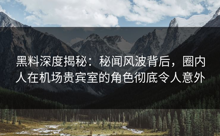 黑料深度揭秘:秘闻风波背后,圈内人在机场贵宾室的角色彻底令人意外 黑料深度揭秘:秘闻风波背后,圈内人在机场贵宾室的角色彻底令人意外