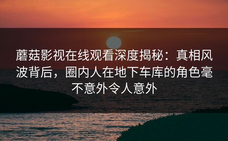 蘑菇影视在线观看深度揭秘：真相风波背后，圈内人在地下车库的角色毫不意外令人意外