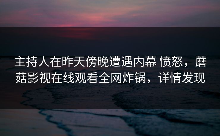 主持人在昨天傍晚遭遇内幕 愤怒，蘑菇影视在线观看全网炸锅，详情发现