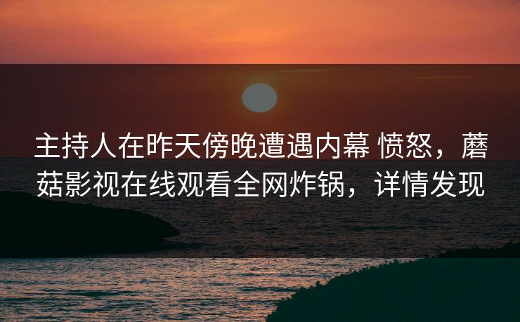 主持人在昨天傍晚遭遇内幕 愤怒，蘑菇影视在线观看全网炸锅，详情发现