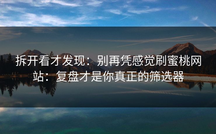 拆开看才发现：别再凭感觉刷蜜桃网站：复盘才是你真正的筛选器
