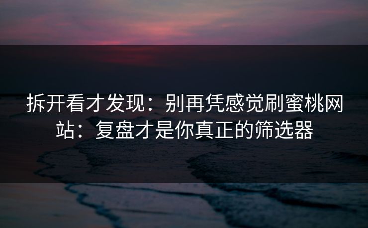 拆开看才发现：别再凭感觉刷蜜桃网站：复盘才是你真正的筛选器