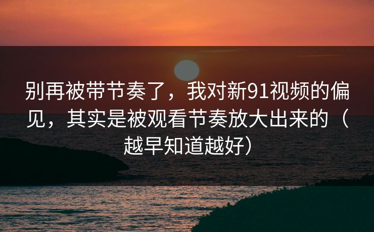 别再被带节奏了，我对新91视频的偏见，其实是被观看节奏放大出来的（越早知道越好）